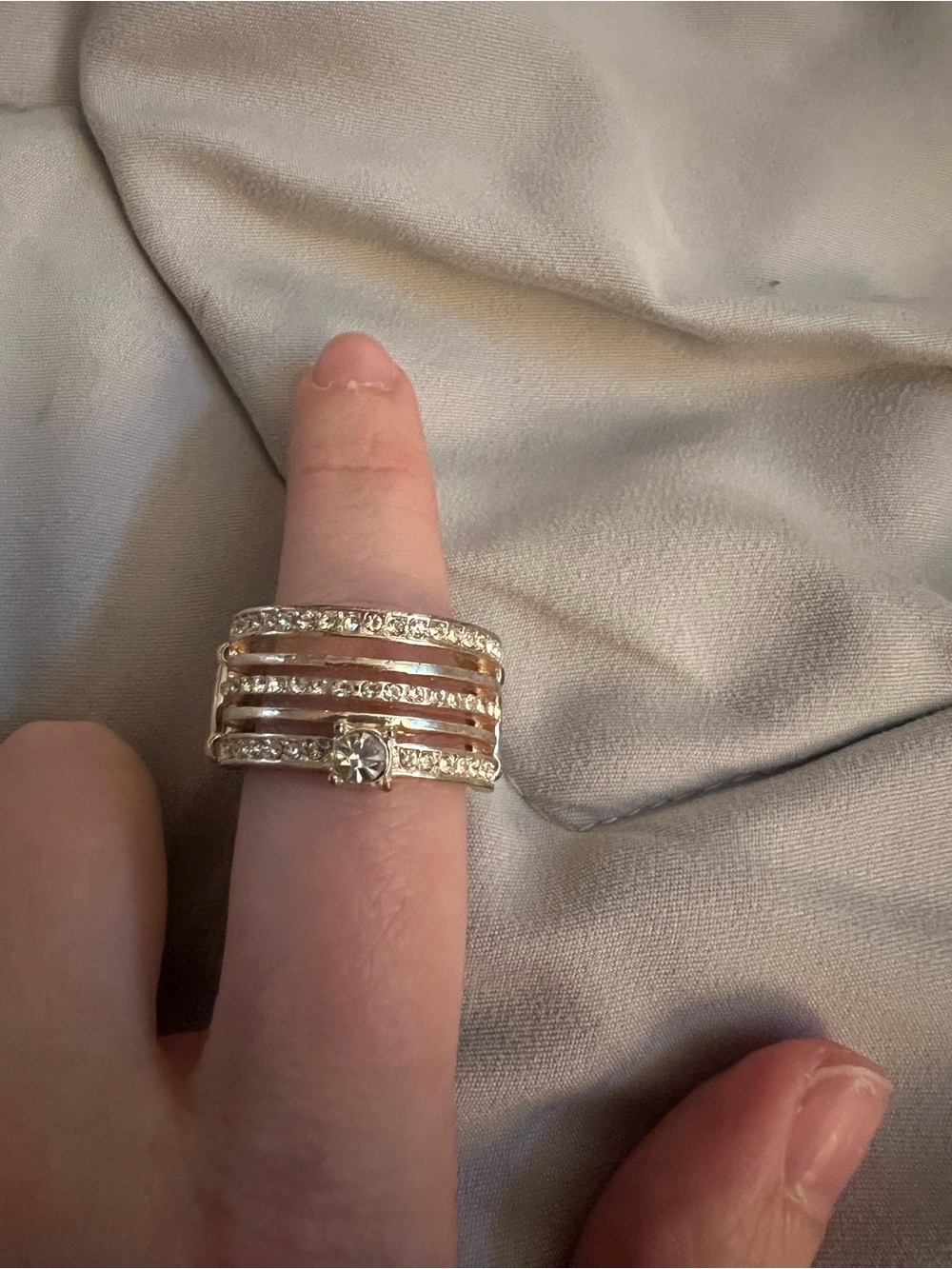 Gold-Tone Multi-Row Crystal Statement Ring - Gold